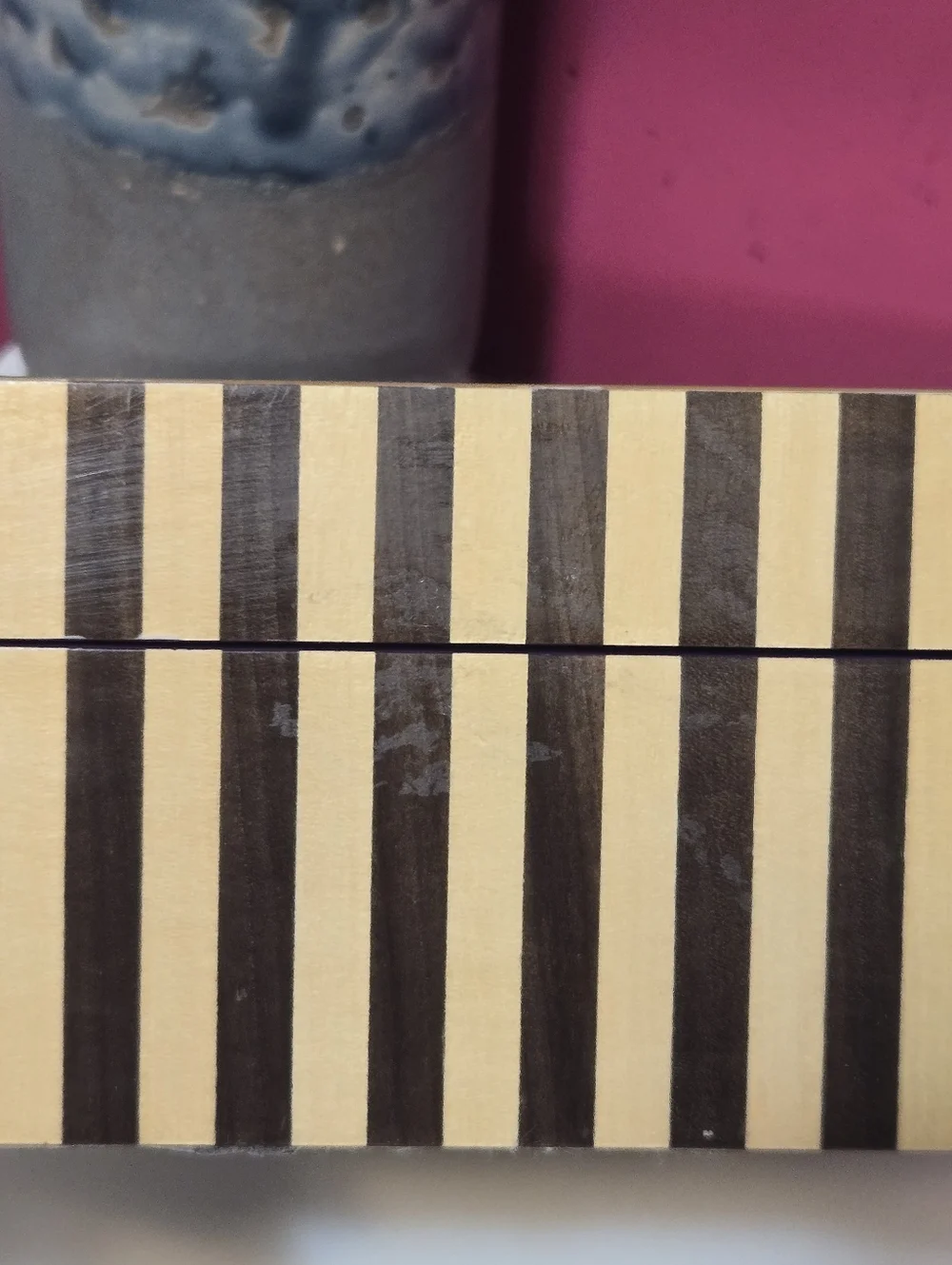 Vintage Henri Bendel Wood Brown Stripes Jewelry Organizer Storage Box